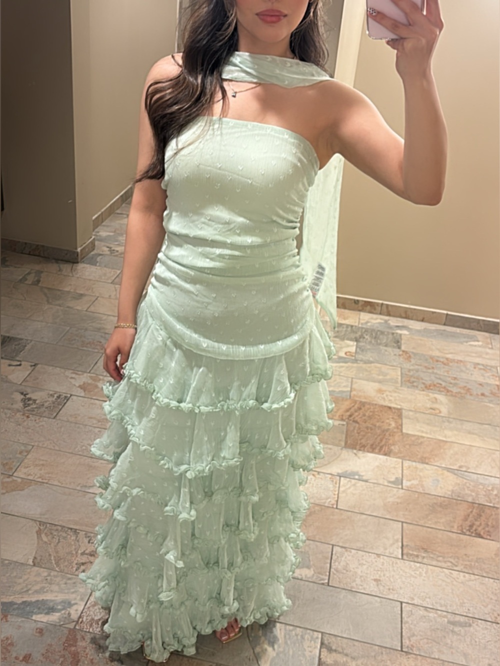 Strapless Tiered Ruffle Maxi Dress in Pale Mint - Picture 2 of 2
